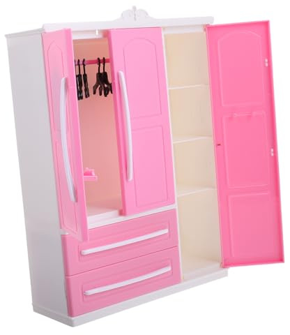 Gogogmee Armoire De Poupée avec Cintres pour Vêtements Rangement pour Jouets pour Garçons Et Filles Meubles De Maison De Poupée Porte-Robe De Poupée Commode Miniature