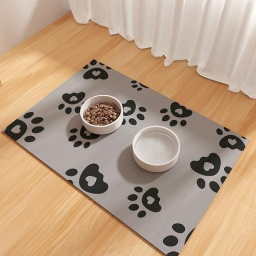 Pet Feeding Mats 30x50cm- Absorbent Dog Mat for Food and Water, Rubber Pet Food Mat, Non Slip Mat for Dogs, Pet Mats for Floor Waterproof, Dog Water Matt for Sloppy Drinker, Cat Feeding Mat, Dark Grey