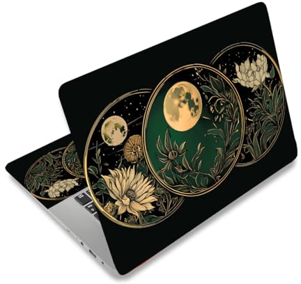 PLIGREAT Autocollant pour Ordinateur Portable à Motif de Fleurs Vintage Autocollants pour Ordinateur Portable Moon Compatibles avec les Ordinateurs Portables 15 pouces Protection Universelle Amovible