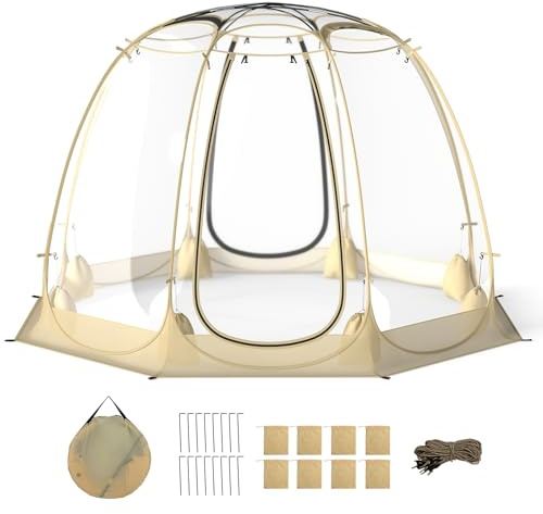 HOMASIS Transparentes Pop up Zelt im Freien, faltbares Kuppelzelt für Winter, durchsichtiges Wurfzelt mit Tragetasche & Bodenmatte, Outdoor-Bubble-Zelt für Sportveranstaltungen (265 x 265 x 190 cm)