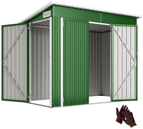 Outsunny Caseta de Jardín Exterior 2,7 m², 234x132x185 cm, Cobertizo de Jardín Exterior Metálico con Triple Puerta, Cerradura, Techo Inclinado y Ventilación para Almacenamiento de Herramientas, Verde