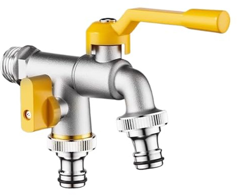 Grifo de jardín | Bifurcador desmontable doble con protección antihielo y doble cierre hermético | Adaptador para Manguera de Depósito de Agua,para Jardín, Patio, Terraza, Porche, Exterior, Cobertizo,