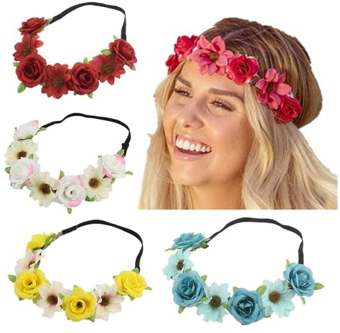 Stirnband Blumen,Blumenkranz Rose Hawaiian Luau Blume Seaside Flower Garland 4 Stück