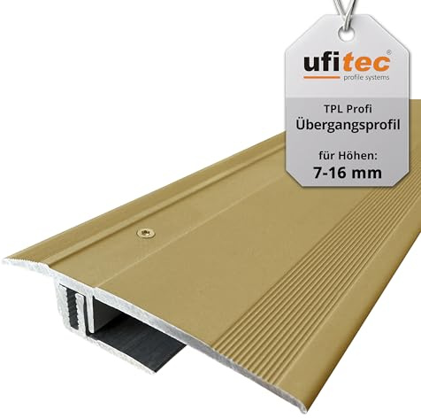 ufitec profilsystem för parkett- och laminatgolv – för belägghöjder på 7-16 mm – många färger tillgängliga (övergångsprofil 90 cm lång | 60 mm bred, guld)