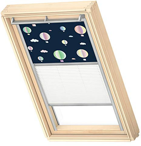 VELUX Original Dachfenster Duo Verdunkelungsrollo für S08 / 608, Heißluftballons, mit Grauer Führungsschiene