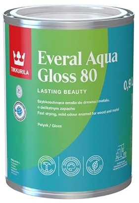 TIKKURILA Everal Aqua 80 - Gloss Paint For Wood & Metal - Fast Drying Acrylic Enamel - 1 Litre