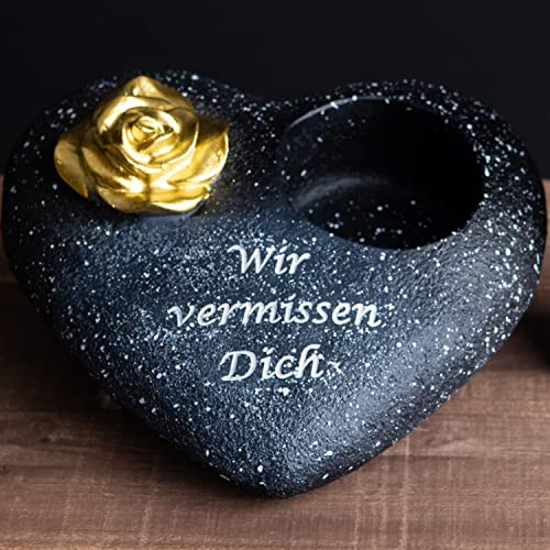 Grablichthalter Wir vermissen Dich Grabschmuck Wetterfest Urnengrab Herz Grab Deko Allerheiligen Grabdekoration Papa Mama Oma Opa Grabschmuck Herz Trauerkerze Gedenkstein Kerzenhalter Friedhof