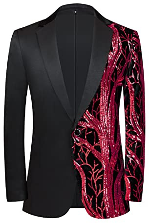 PYJTRL Blazer de Terciopelo Colorido Morado con Lentejuelas para Hombre(Rojo,XL)