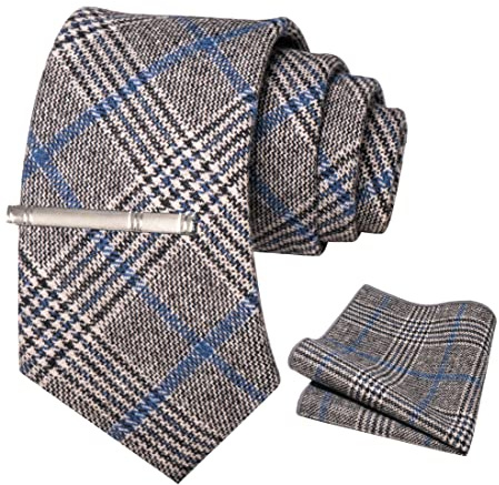 JEMYGINS Ensemble cravate, mouchoir de poche et pince à cravate en laine cachemire pour hommes, M
