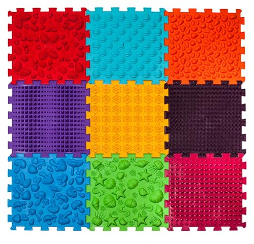 Funny-Steps Super Mix sensorial ortopédico estera de juego para niños (9 rompecabezas de senderos cuadrados del bosque)