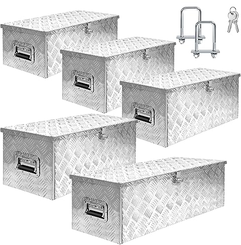 XMTECH 60L Aluminium Transportbox Aufbewahrungsbox Aluminiumkoffer Aluminiumbox Truckbox, Silber Lagerkiste Transportkoffer Deichselbox Werkzeugkasten