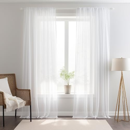 NAKIHOUSE Voile Curtain, 63 Drop Net Curtains Light Filtering Window Treatment Sheer & Drapes Slot Top White Sheer Curtains for Bedroom/Nursery Room 52 x 63, 2 Panels