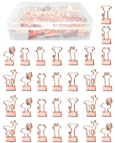 Foldback Klammern, 30 StüCk 20mm Metallklammern in einer Schachtel Metallklammern für Bürobedarf Notizen Roségold