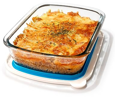 NUTRIUPS Mini Auflaufformen aus Glas mit Deckel 22 x 17 cm, Auflaufform aus Glas 1.25L, Backofen Kristall