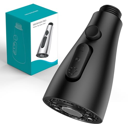SREWOHS PRO Tête de pulvérisateur de robinet de cuisine extractible, pièce de rechange, buse de rechange pour pulvérisateur d'évier extractible à 4 fonctions, nickel brossé (Noir)