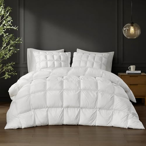 Madison Park Queen Comforter, Overfilled High Desity Down Alternative Fill Winter, 3D Puff Jump Tack Quilted Microfiber Fluffy Comforter, Corner Loops, Stay Puffed, Full/Queen, White