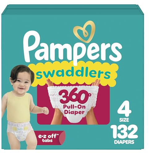 Pampers Diapers - Swaddlers 360° - Size 4, 132 Count, up to 100% Leakproof Comfy Dry Fit, Designed for Easy Changes, Pull On Baby Diaper (Packaging May Vary)