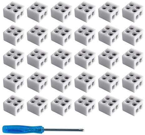 30 Pack erless Led Tape Light Connectors Tighten Screw Terminal Blocks 2 Pin 10mm Connector with Screwdriver Wire to COB Strip Connector for 5v 12v 24v Monochrome LED Low Voltage Strip Decorative
