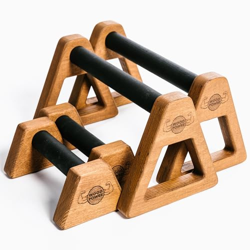 WOODPOWER PowerBars - Poignées de pompes parallèles en bois, antidérapantes, pour l'intérieur et l'extérieur - Pour la callisthénie, l'entraînement de poids corporel (Set (XS+XL), Brown)