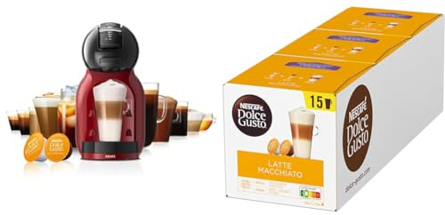 NESCAFÉ DOLCE GUSTO Krups KP123H Mini Me Kaffeekapselmaschine, 15 Bar, Kompakt, Hochdruck, Über 30 Kaffee Kreationen, Auswahl der Getränkegröße, Schwarz/Rot mit Latte Macchiato