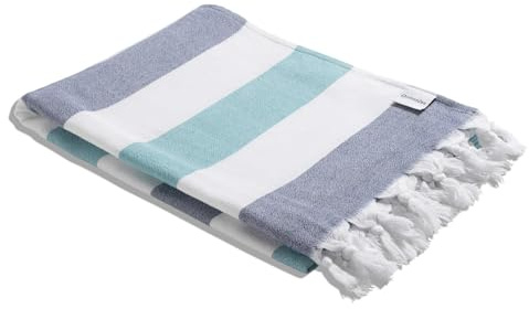 InfuseZen Toalla turca grande de rizo suave, toalla de baño Peshtemal con respaldo de rizo a rayas, toalla de gimnasio y playa, toalla fina de gran tamaño, futa de talla grande (azul marino y