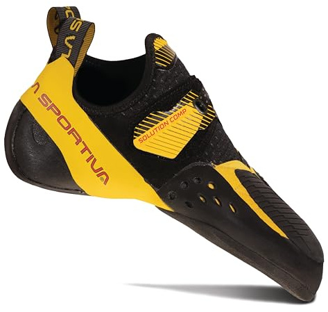 La Sportiva Solution Comp - Zapatos de escalada para hombre, Negro, amarillo 2, 10.5-11