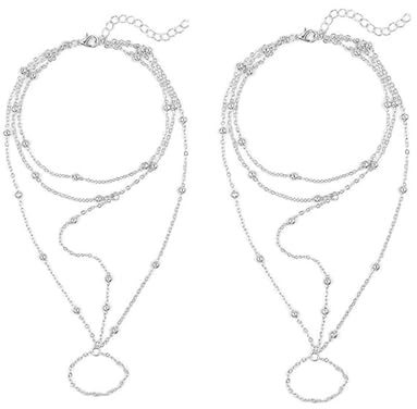 Boho Beaded Barefoot Sandal Chain Anklet Bracelet for Women Girls Hypoallergenic Vintage Layered Satellite Anklets Bohemian Toe Ring Link Chain Summer Holiday Bikini Accessories Jewelry Gifts (Silver)