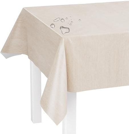 LILENO HOME Mantel lavable por metros, 100 x 140 cm (borde cortado) en lino, diseño de SP beige, impermeable, ideal como mantel o camino de mesa para muebles de carpa de cerveza