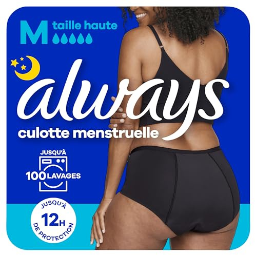 Always - Culotte Menstruelle Lavable Nuit, M, 40-42, 1 Sous-vêtement Menstruel, Noir, Flux Moyen À Abondant, Réutilisable Jusqu’à 100 Lavages, Jusqu’à 12h De Protection, Confort Toute la Nuit