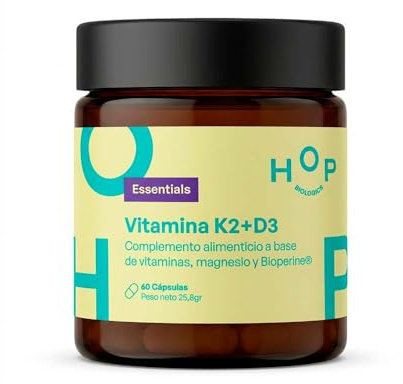 HOP Biologics Vitamina K2+D3, Bioperine® y citrato de magnesio 60 Cápsulas.