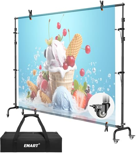 EMART 10x7.7ft Rolling Backdrop Stand with Wheels, Adjustable and Movable Photo Backdrop Banner Stand for Studio Photography, Wedding, Party Decoration, Video Recording, Events Decoration