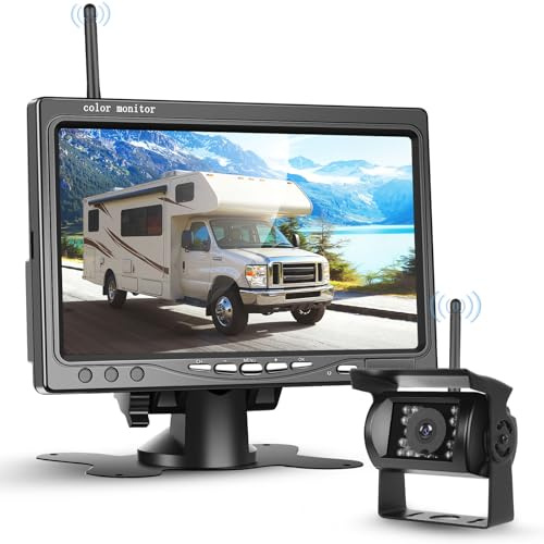 VECHTEL Trådlös IPS HD 7 backkamera - Trådlös backkamera med BSD IP68 vattentät - Nattsyn - Super vidvinkel för lastbil, husvagn, truck, husbil