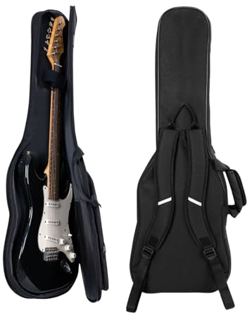 VEKTO Electric Guitar Gig Bag, Padded Soft Case with 900D Water-Resistant Fabric, Lightweight&Comfortable Backpack Straps, 2 Large Storage Pockets, Ideal for Home Storage, Lessons&Daily Travel–Black