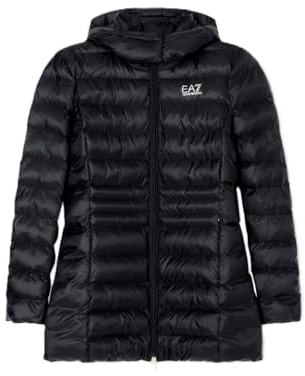 EA7 Emporio Armani Piumino Caban con cappuccio in nylon imbottito da Donna, 7W000685 (IT, Testo, S, Regular, Regular, Nero)