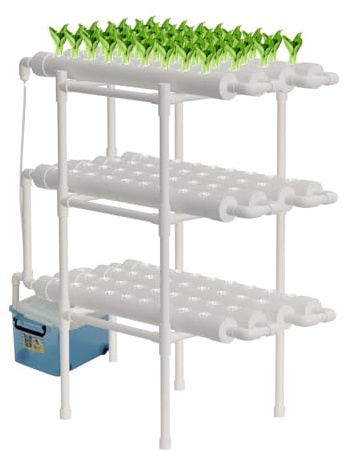 JUUTALK Sistema de cultivo hidropónico, sistema de jardinería hidropónico con 108 espacios para plantas, 3 capas, kit de cultivo hidropónico, para hierbas, frutas y verduras, tubos de PVC de grado
