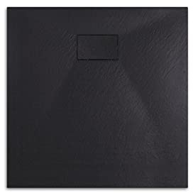 EMKE Duschwanne 90x90 cm Rutschfeste Duschtasse SMC Brausewanne Duschwannen 90 mm Ablauf Zuschneidbar Quadratische Duschtassen Schwarz