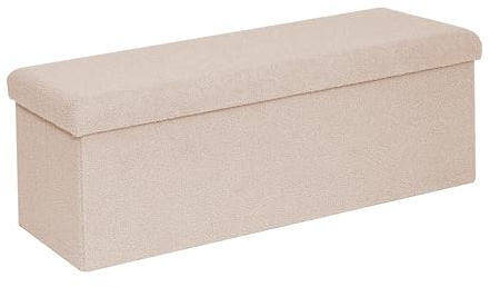 Bonlife Ottoman Storage Bench,Folding Boucle Footstool for Living Room,End of Bed Bench,Sherpa Foot Rest,140L Storage Space,Beige,110x38x38cm