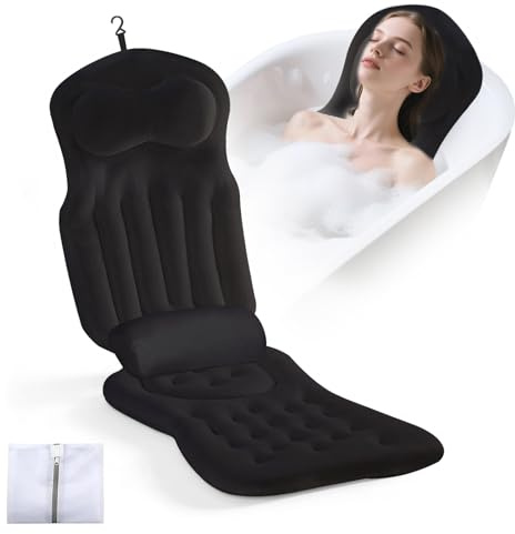 Cojines Bañera de Cuerpo Completo para, Bañera con tapete de Burbujas con Reposacabezas y Soporte Lumbar, Cojines de bañera para sofá de baño con ventosas y Ganchos para Colgar (Negro)