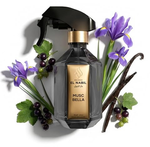 Maison El Nabil MUSC BELLA - Spray per Ambiente 350 ml - Deodorante per Ambienti - Profumatore per Interni - Fragranza Fruttata, Cipriata, Gourmand - Per Soggiorno, Camera, Bagno e Auto