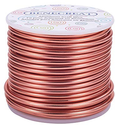 BENECREAT 17m 3mm Alambre de Aluminio Hilo Metálico para Fabricación de Artesanías Rebordeado Alambre de Manualidad de Aluminio Calibre 9 Color Cobre