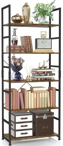 NUMENN 5 Tier Bookshelf, Tall Bookcase Shelf Storage Organizer, Modern Book Shelf for Bedroom, Living Room and Home Office, Vintage