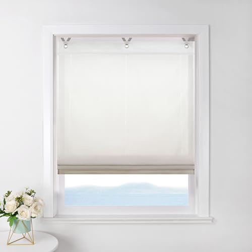 ESLIR Raffrollo ohne Bohren Raffgardine Transparent mit Ösen Farbverlauf Gardinen mit Haken Ösenrollo Modern Vorhänge Braun BxH 45x130cm 1 Stück