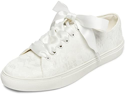 JIAJIA 8831Y Bröllopsskor Brud Sneakers Lägenheter Brud Tennis Skor Spets Sneakers