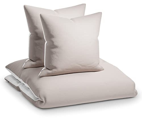 sleepwise “Soft Wonder” - Biancheria da Letto, Extra-comfort, Traspirante, Antipiega, Ipoallergenico, Completo Copripiumino, 3 Pezzi - 240x220cm e 2x 65x65 Federe, Taupe/Bianco