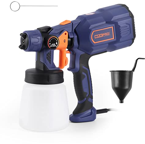 Pistola de pintura 550 W, MAXPRO Pulverizador de pintura eléctrica,Envase desmontable 800 ml,caudal 700 ml/min con tres tamaños, tecnología HVLP, 3 modos de pulverización