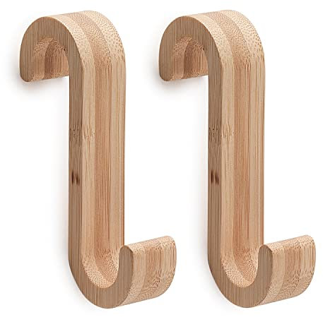 GEDY | Merlino Set da 2 Appendiabiti, Finitura Naturale, Serie Realizzata in Bambù