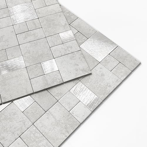 M MOFIT Marmor Mosaik Fliesenaufkleber Quadratisch,Selbstklebende Fliesen Küche Wand 3d Fliesen Bad Selbstklebend Wasserdichte(10 Matten,Grau)