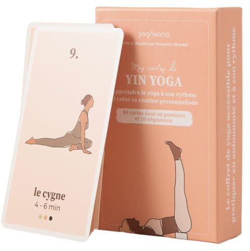 yogAsana Jeu de Carte français - Yin Yoga 80 Cartes - Tous Niveaux - Guide de séquences pour se perfectionner - Illustrations de Postures et durée de Pratique - Bénéfices pour Le Corps et l’Esprit