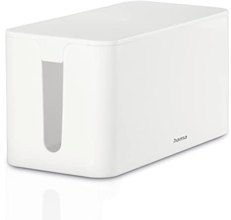 Hama Kabelbox, Mini (Kabelbox für Steckdosenleiste, einfaches Kabelmanagement, für Büro, Schreibtisch, Zuhause, Aufbewahrung von Ladegeräten, Festplatten etc., mit Gummifüßen) weiß