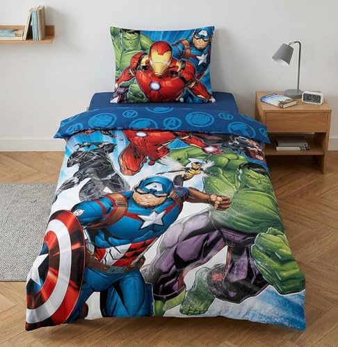 Jerry fabrics Disney Avengers Reversible Bedding Set, 100% Cotton, Duvet Cover 140 x 200 cm + Pillowcase 65 x 65 cm